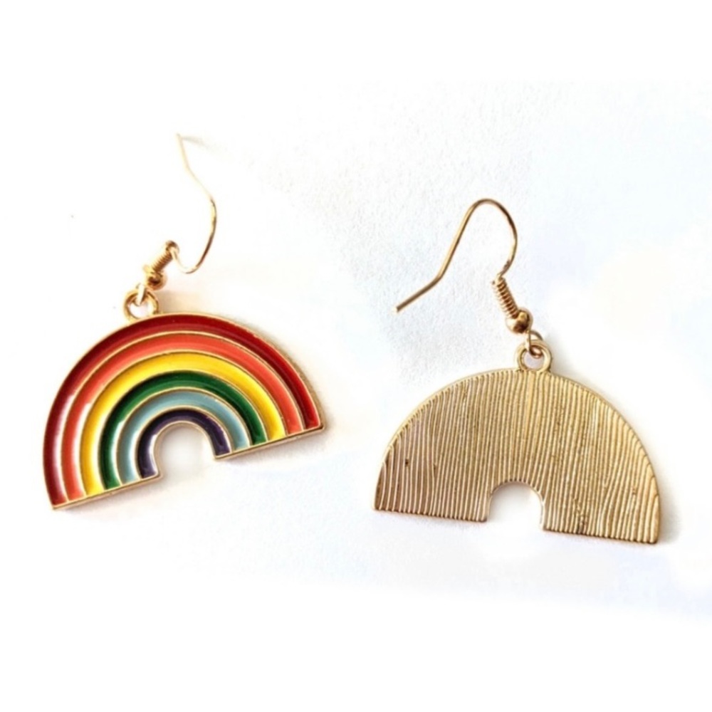Enameled Happy Rainbow boho hippy  Drop Earrings - Picture 2 of 4